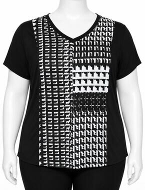Perseption Concept Blouse Size L Black White Geometric Short Sleeves Casual